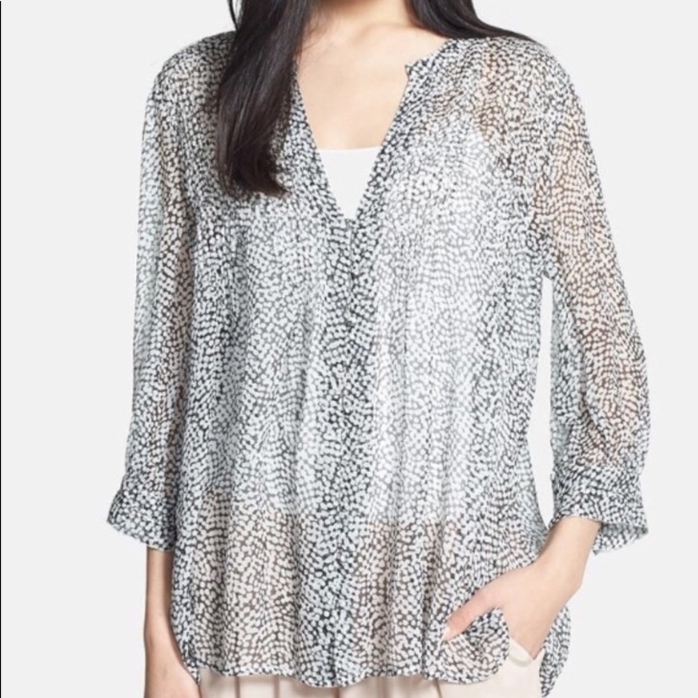 Joie Laurel 100% Silk Chiffon Dot V-Neck Blouse M